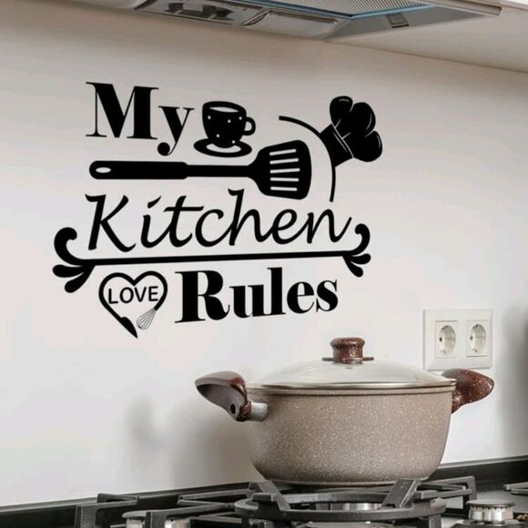 "My Kitchen/Rules" Removable Wall Sticker Decals - Picture 1 of 7